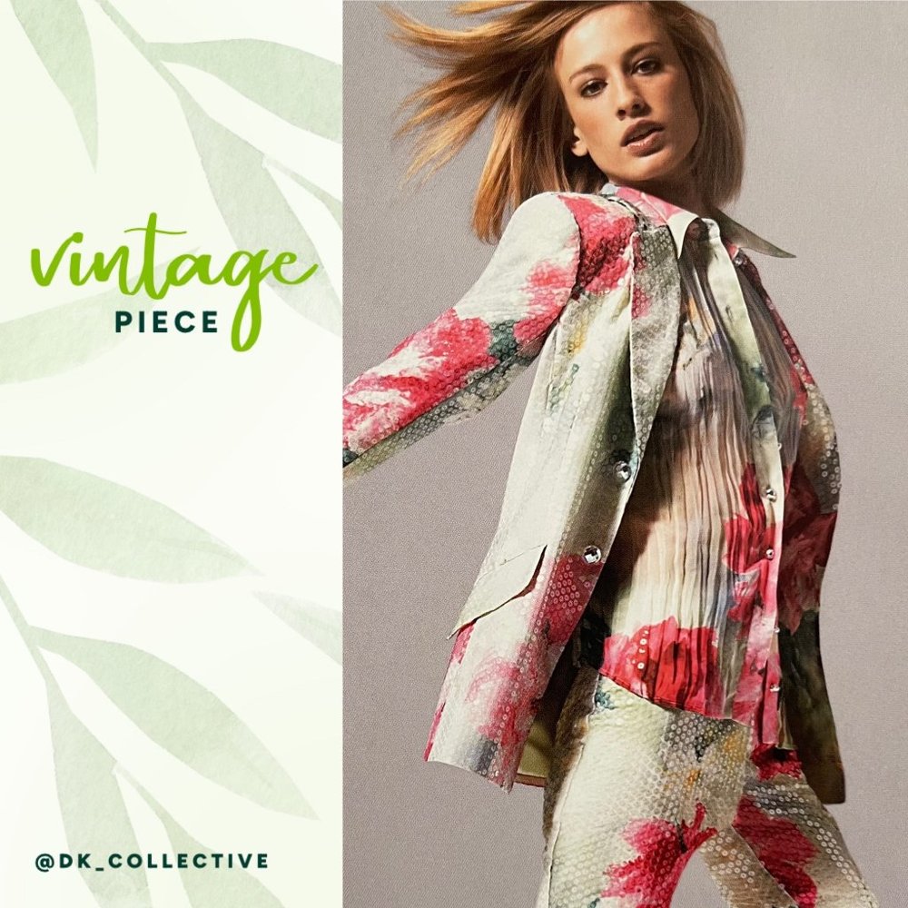 Escada Sequin Floral Green Jacket Blazer